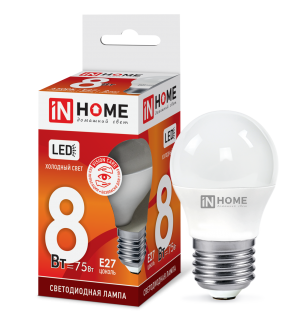 Лампа светодиодная LED-ШАР-VC 8Вт 230В Е27 6500К 760Лм IN HOME Лампа светодиодная LED-ШАР-VC 8Вт 230В Е27 6500К 760Лм IN HOME