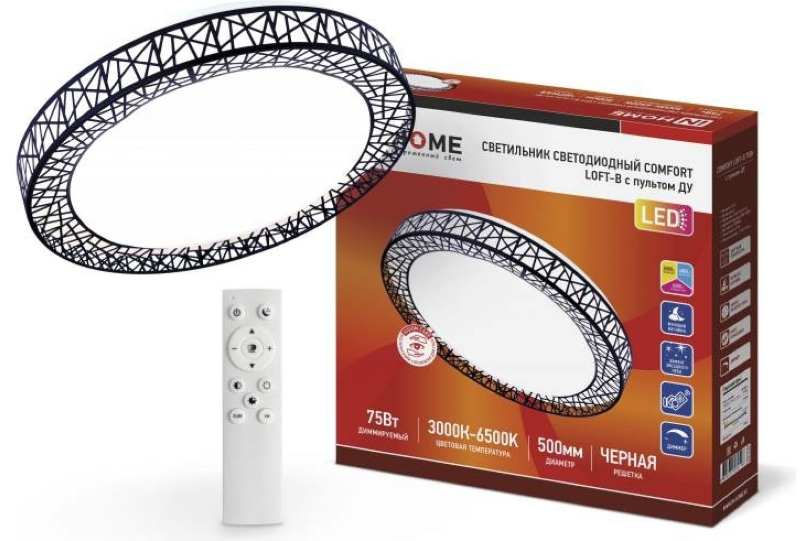 Светильник светодиодный COMFORT Loft-B 75Вт 230В 3000-6500K 6000Лм 500x100мм с пультом ДУ IN HOME