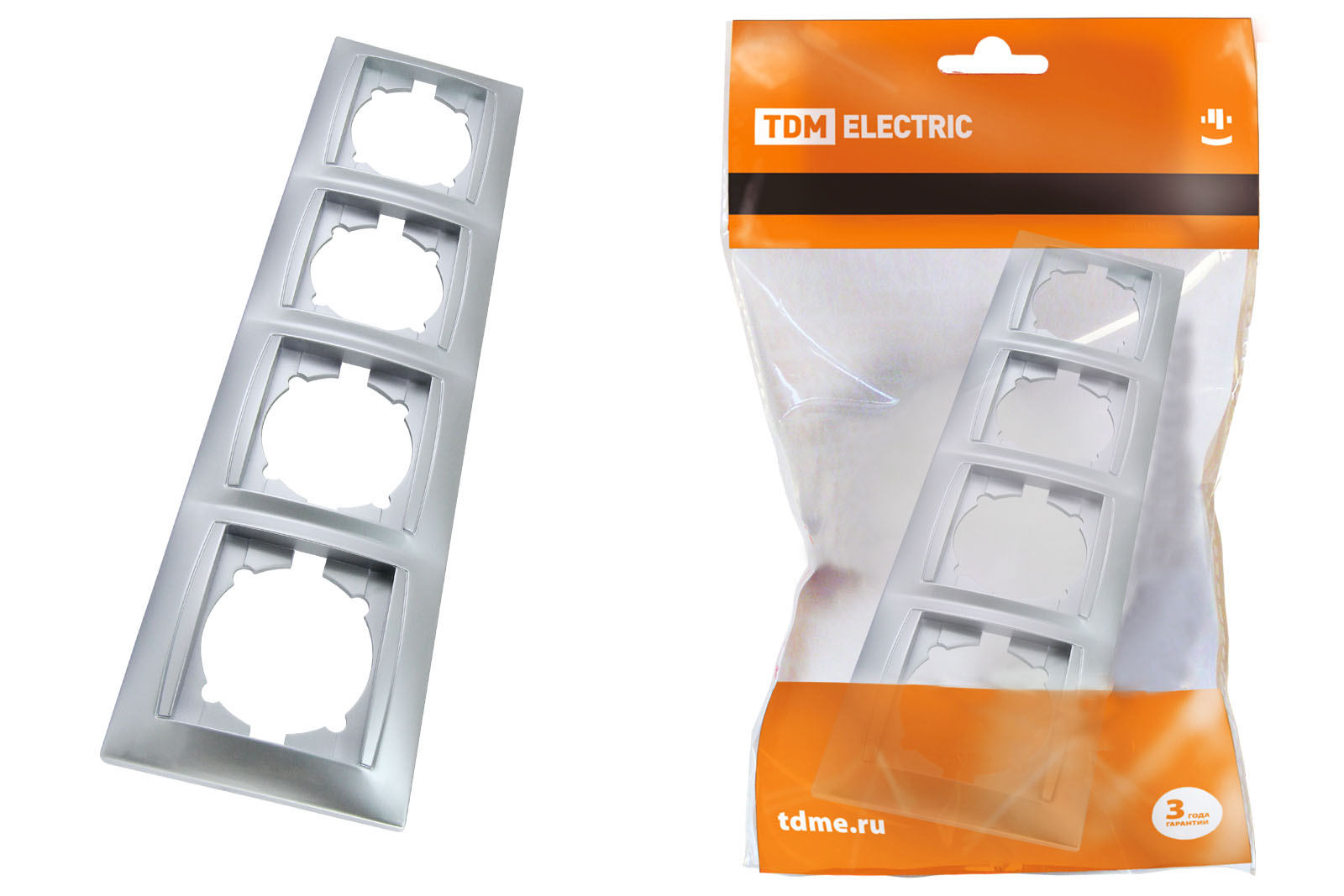 Рамка 4-х постовая горизонтальная серебр. металлик Лама