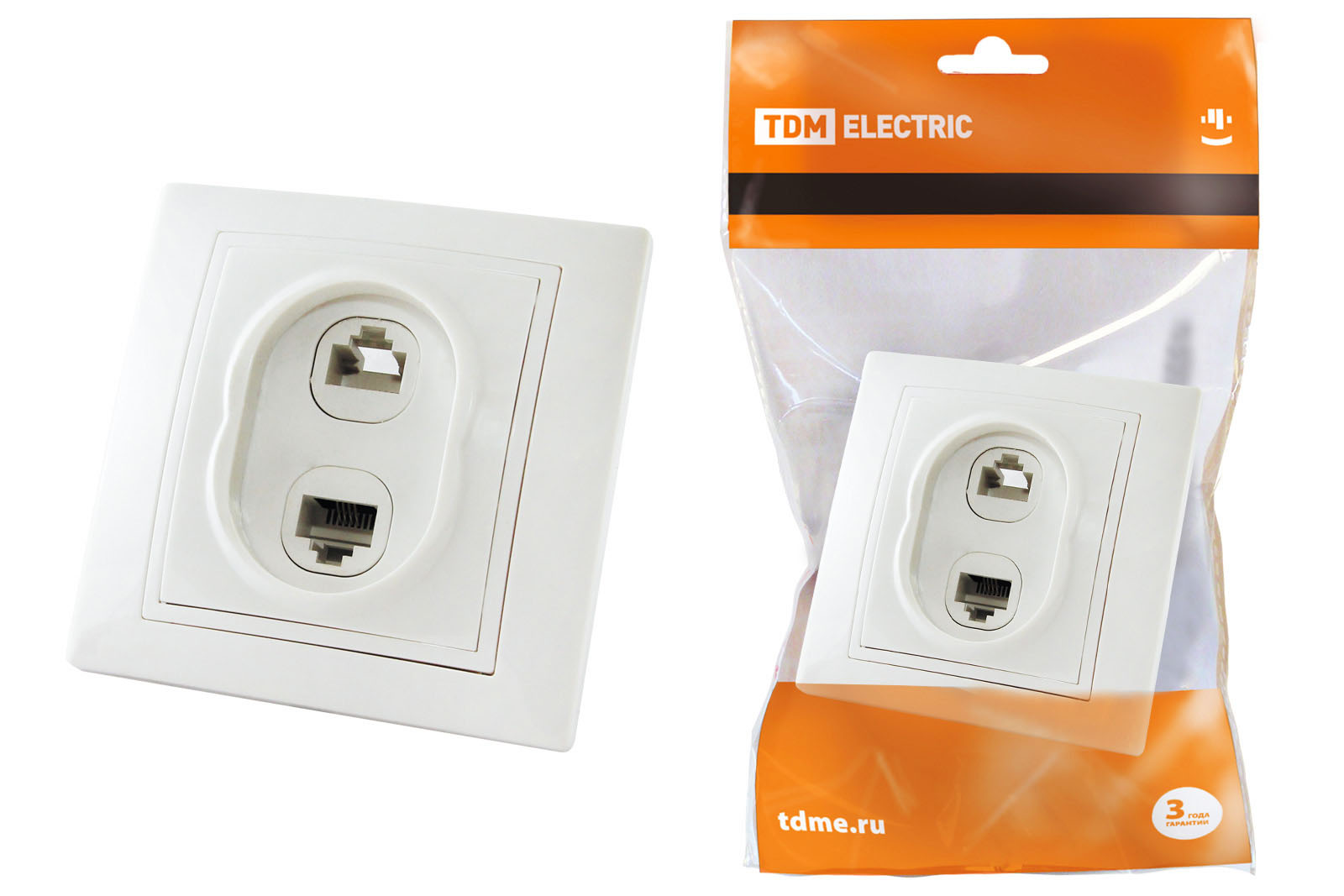 Розетка телефонная RJ11 + компьютерная RJ45 белая Таймыр